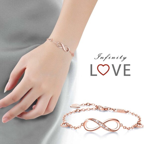 Womens 925 Sterling Silver Bracelets Infinity Endless Love Symbol Charm Adjustab - Picture 6 of 7